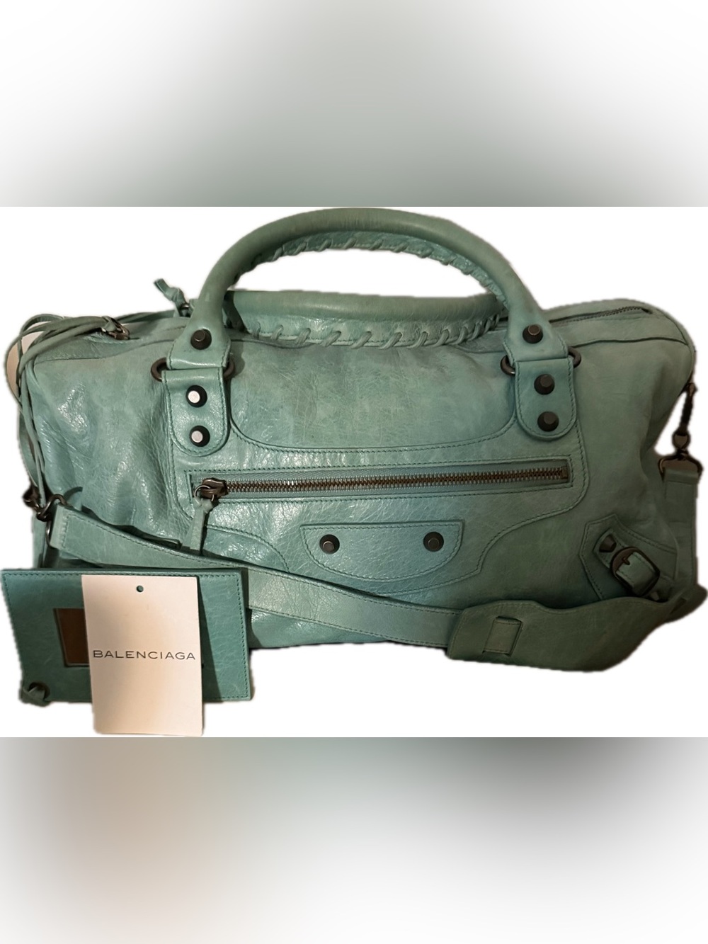 Balenciaga Twiggy Aqua/Turquoise Agneau Lambskin Leather Bag |Authentic